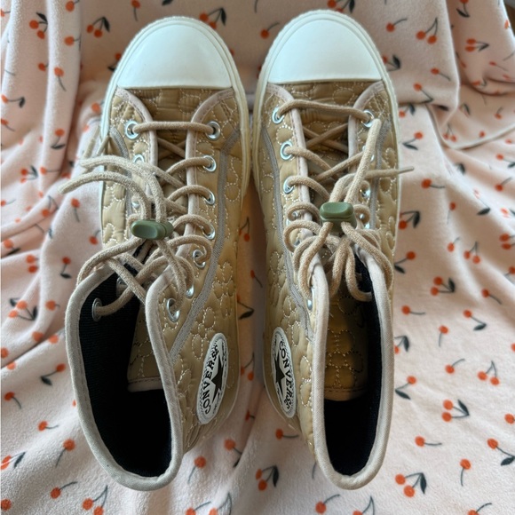 Converse Quilted Floral High Top Sneakers in Tan and Cream - Picture 3 of 5